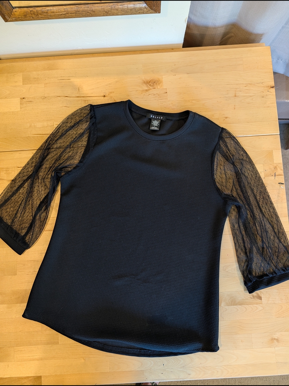 Mesh Sleeve Black Women's Blouse